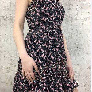 LC Lauren Conrad Women’s Black Floral Mixed Print Ruffle Tank Dress Lined Sz 4